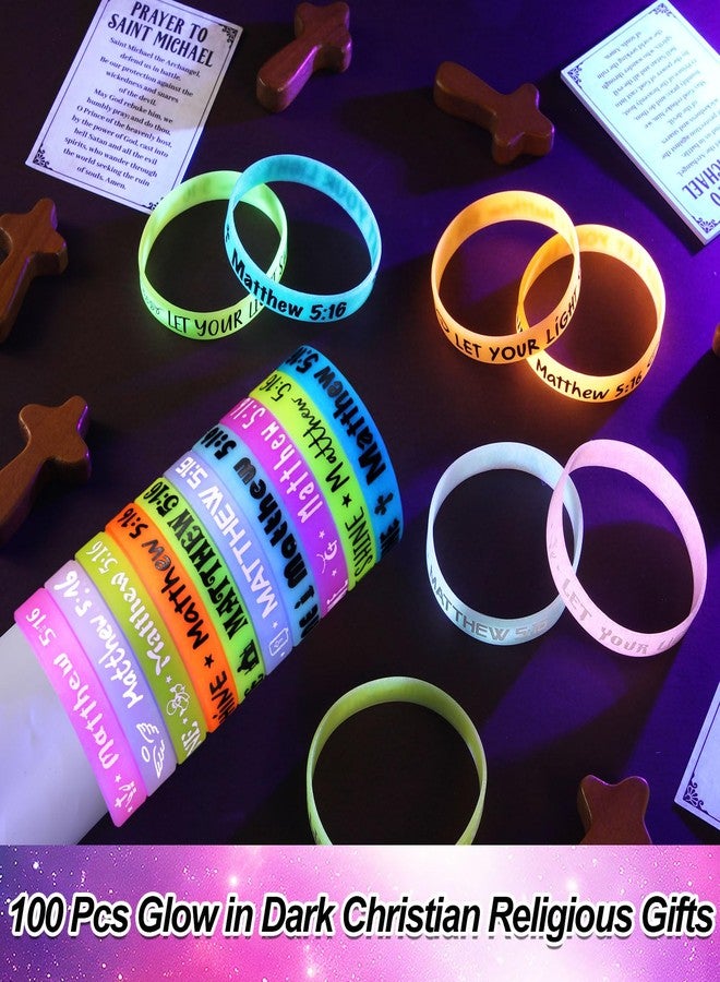 Equsion 100 Pcs Christian Bracelets Glow in Dark Let Your Light Shine Silicone Bracelets Religious Jesus Wristbands Bulk Inspirational Scripture Easter Party Gift for Baptism Church(Colorful) - Image 4